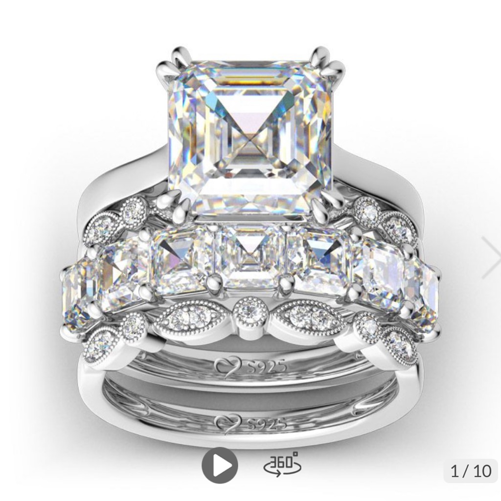 Jeulia 4pc Asscher Cut Sterling Silver Ring Set